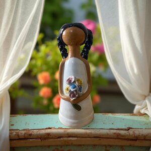 Vintage Peruvian Girl Candle Holder – Handmade Ceramic by Lime – 5.25” Tall – Ru